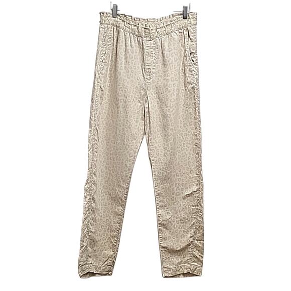 GAP Womens Leopard Print Pull On Elastic Waist 4 Pocket Linen/Cott Pants Size 10 - Picture 1 of 9